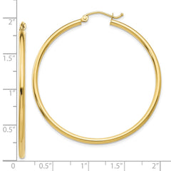 10K Yellow Gold Polished 2mm Lightweight Tube Hoop Earrings