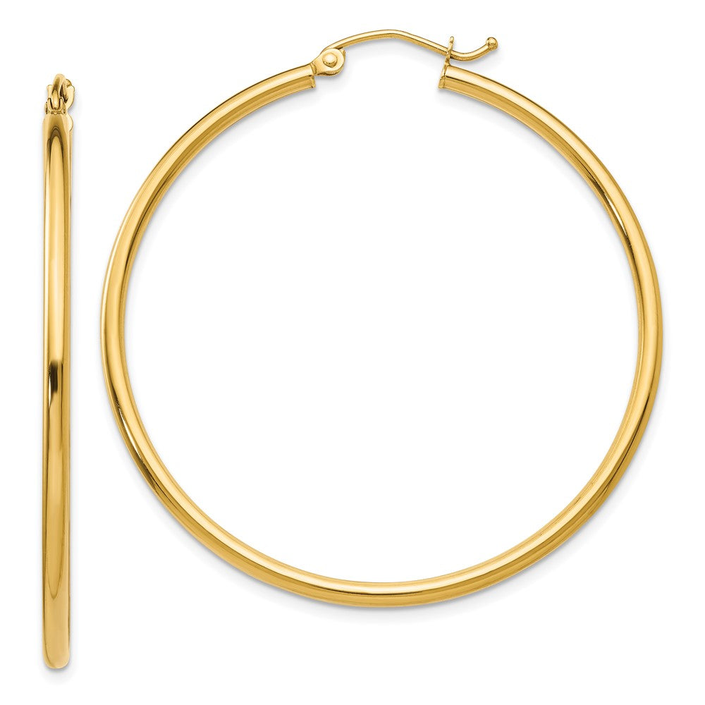 10K Yellow Gold Polished 2mm Lightweight Tube Hoop Earrings