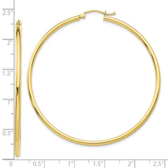 10K Yellow Gold Polished 2mm Tube Hoop Earrings