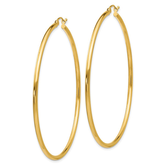 10K Yellow Gold Polished 2mm Tube Hoop Earrings