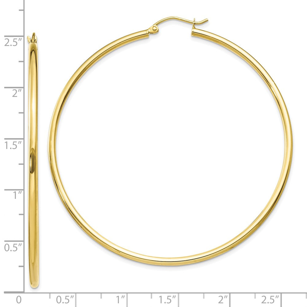 10K Yellow Gold Polished 2mm Tube Hoop Earrings