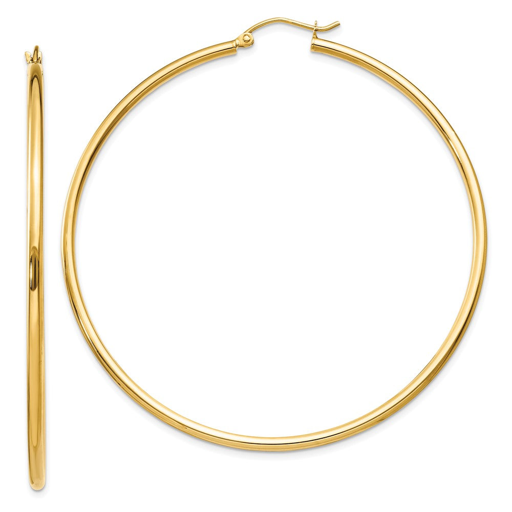 10K Yellow Gold Polished 2mm Lightweight Tube Hoop Earrings