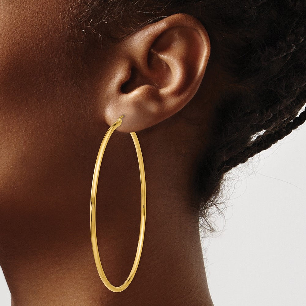 10K Yellow Gold Polished 2mm Tube Hoop Earrings