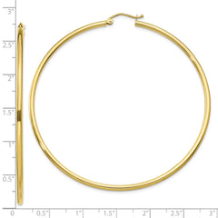 10K Yellow Gold Polished 2mm Tube Hoop Earrings