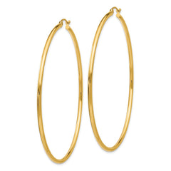 10K Yellow Gold Polished 2mm Lightweight Tube Hoop Earrings