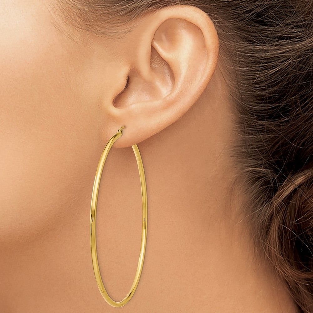 10K Yellow Gold Polished 2mm Lightweight Tube Hoop Earrings