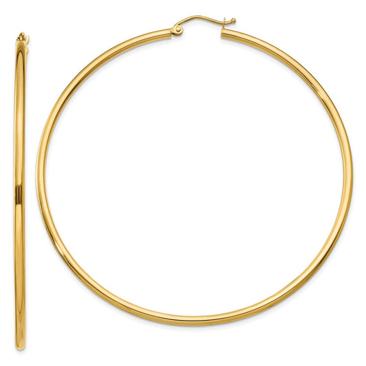 10K Yellow Gold Polished 2mm Tube Hoop Earrings