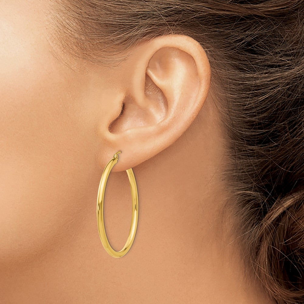 10K Yellow Gold Polished 2.5mm Lightweight Tube Hoop Earrings