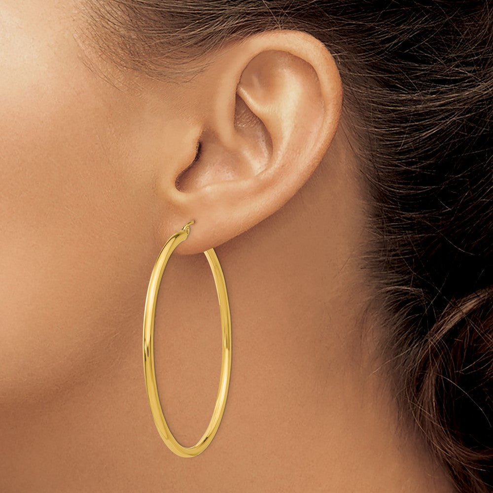 10K Yellow Gold Polished 2.5mm Tube Hoop Earrings