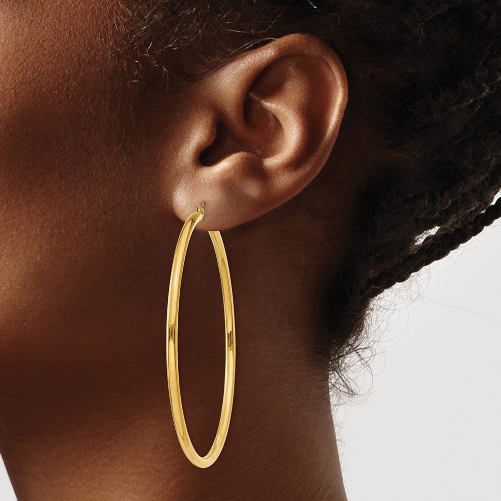 10K Yellow Gold Polished 2.5mm Lightweight Tube Hoop Earrings