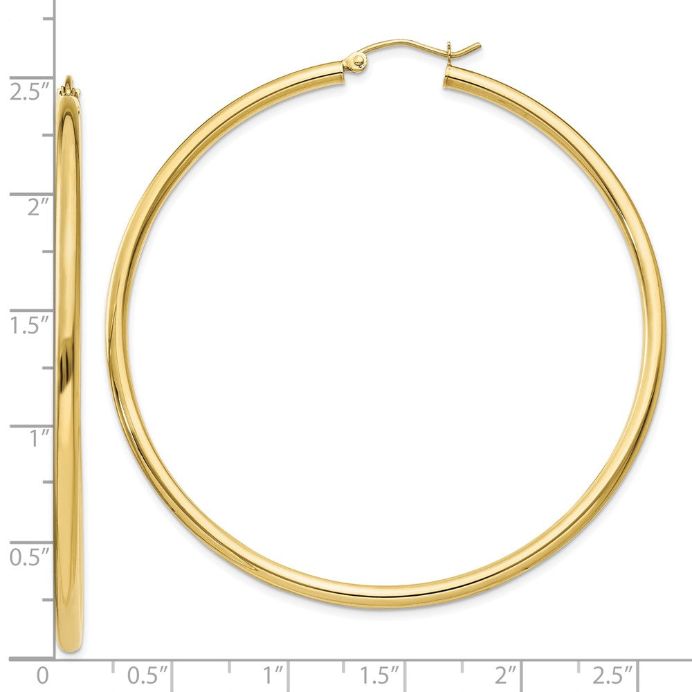 10K Yellow Gold Polished 2.5mm Lightweight Tube Hoop Earrings