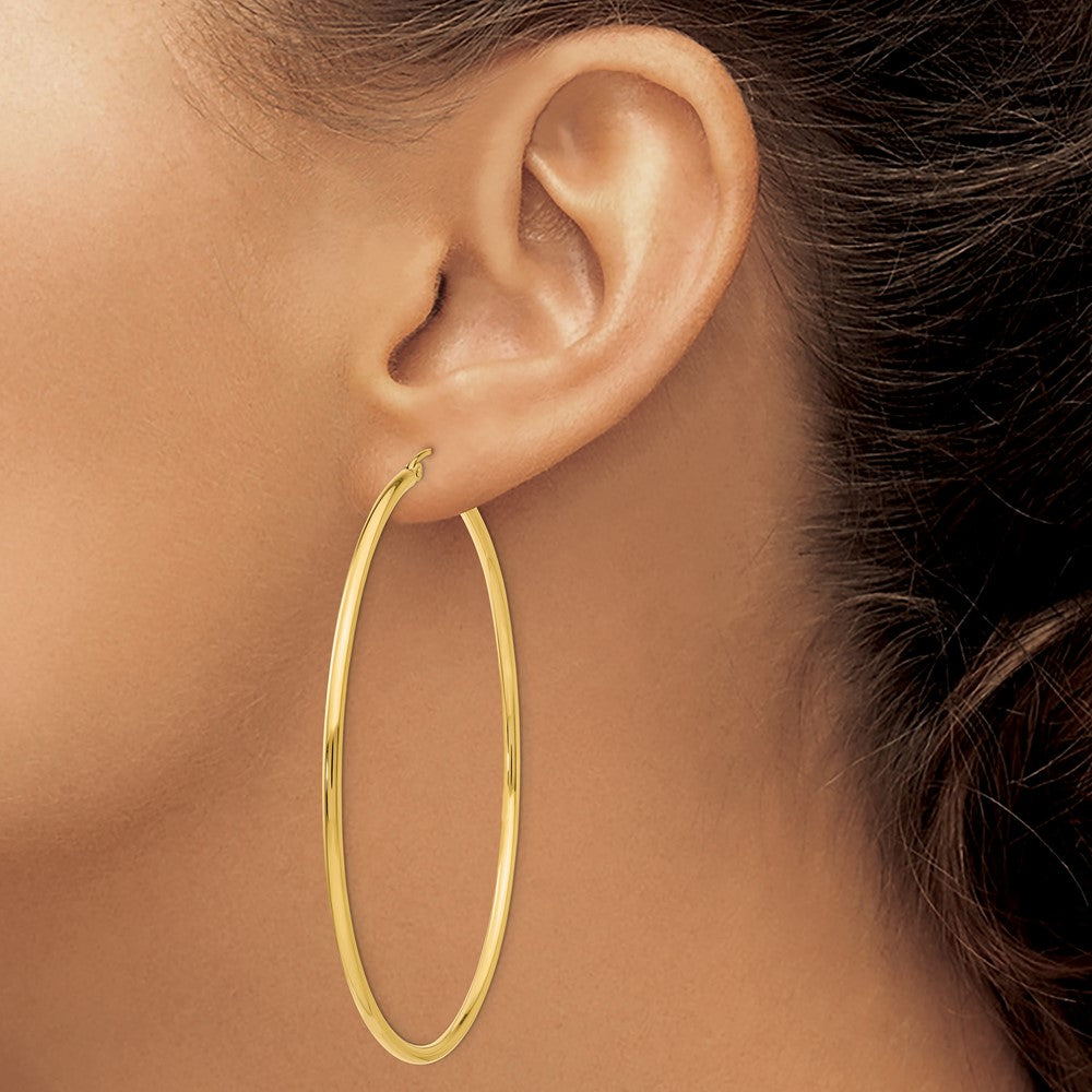 10K Yellow Gold Polished 2.5mm Lightweight Tube Hoop Earrings