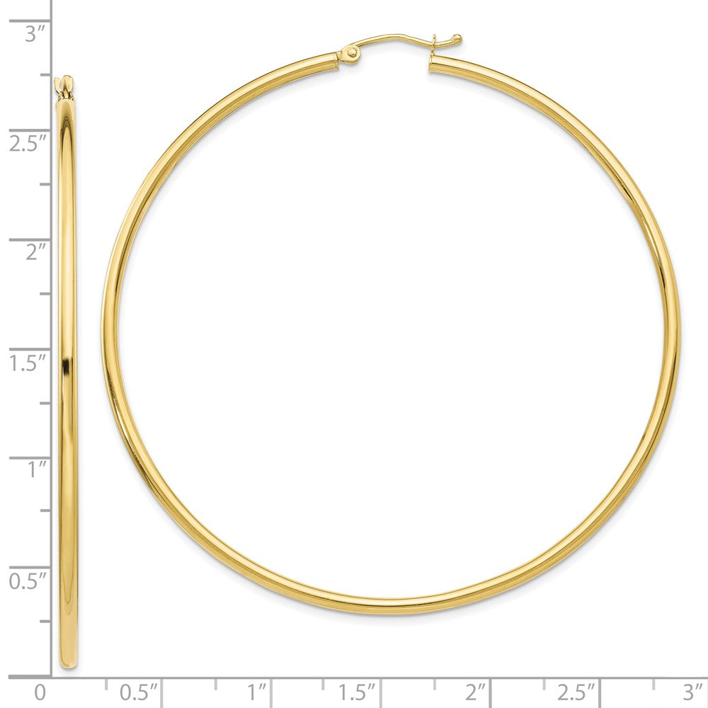 10K Yellow Gold Polished 2.5mm Lightweight Tube Hoop Earrings