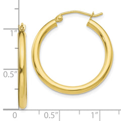 10K Yellow Gold Polished 2.5mm Tube Hoop Earrings