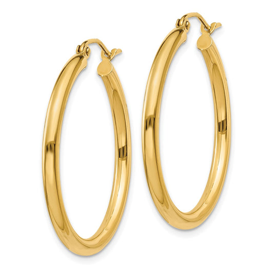 10K Yellow Gold Polished 2.5mm Tube Hoop Earrings