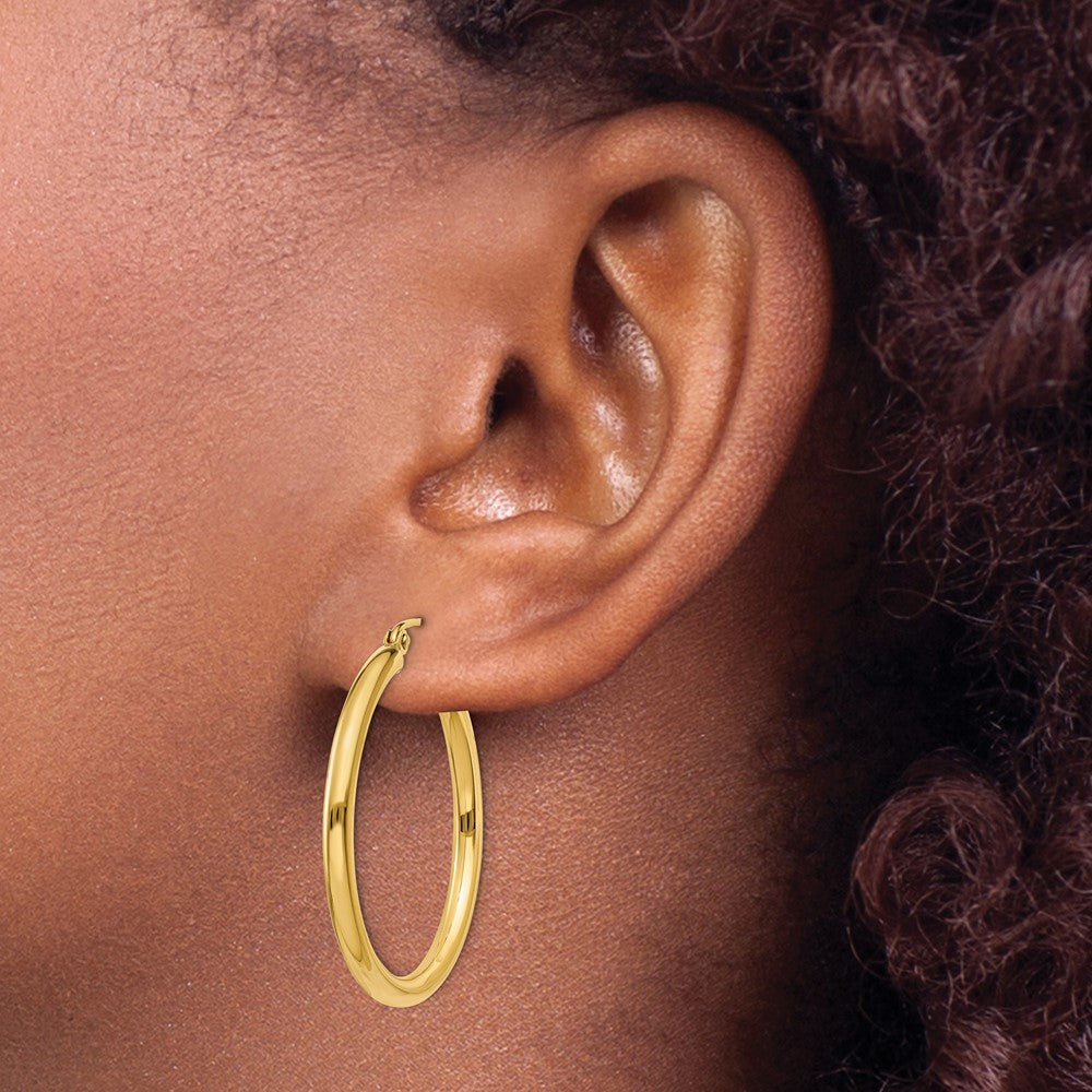 10K Yellow Gold Polished 2.5mm Tube Hoop Earrings