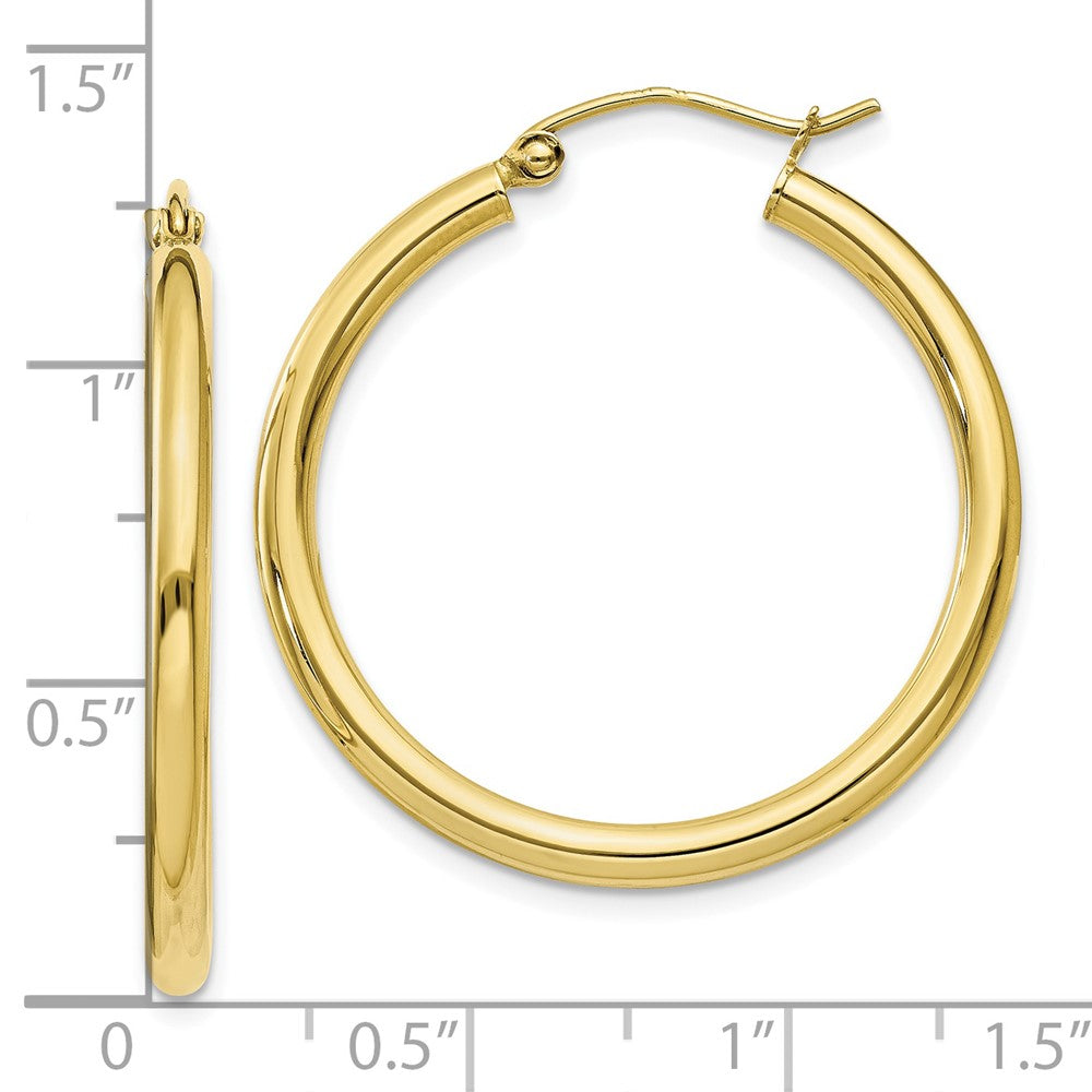 10K Yellow Gold Polished 2.5mm Tube Hoop Earrings