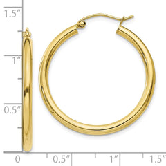 10K Yellow Gold Polished 2.5mm Tube Hoop Earrings