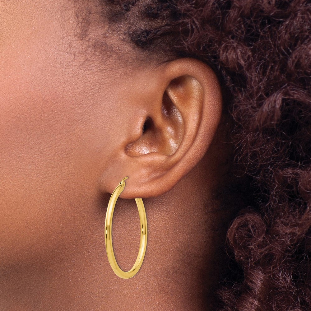 10K Yellow Gold Polished 2.5mm Tube Hoop Earrings