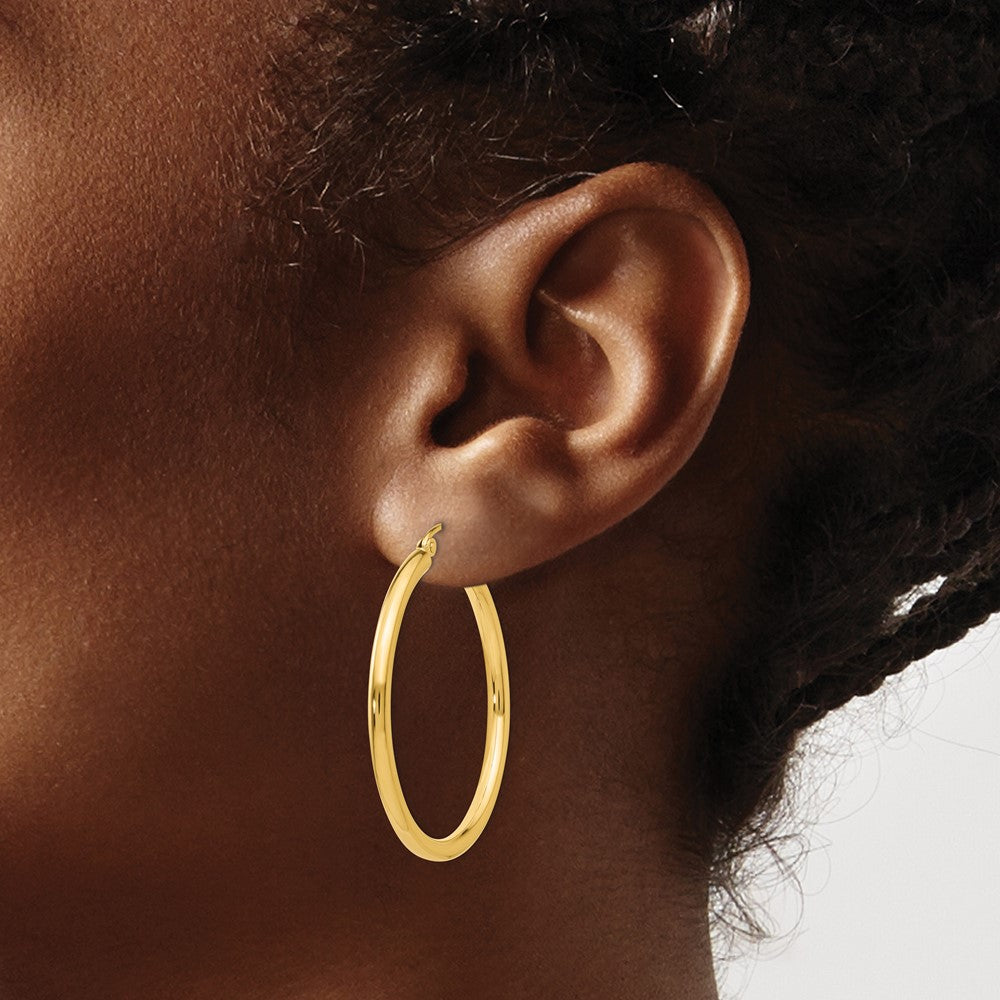 10K Yellow Gold Polished 2.5mm Lightweight Tube Hoop Earrings