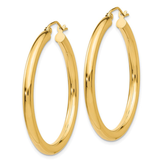 10K Yellow Gold Polished 3mm Tube Hoop Earrings