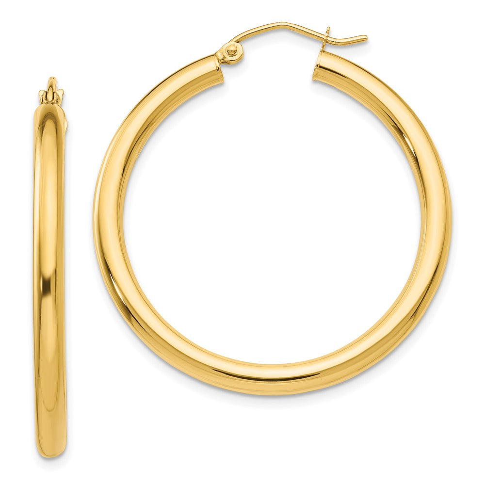 10K Yellow Gold Polished 3mm Lightweight Tube Hoop Earrings