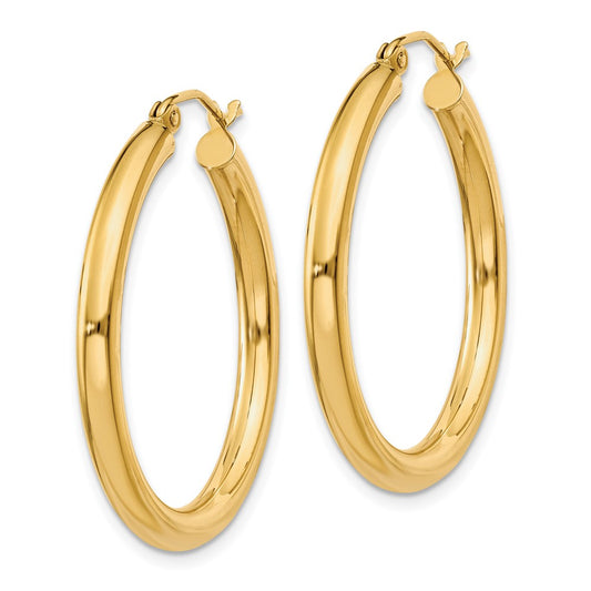 10K Yellow Gold Polished 3mm Tube Hoop Earrings