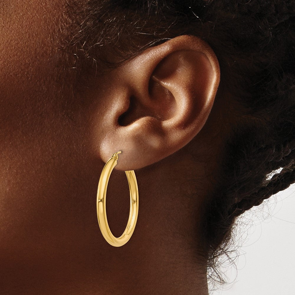 10K Yellow Gold Polished 3mm Tube Hoop Earrings