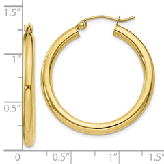 10K Yellow Gold Polished 3mm Tube Hoop Earrings