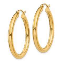 10K Yellow Gold Polished 3mm Lightweight Tube Hoop Earrings