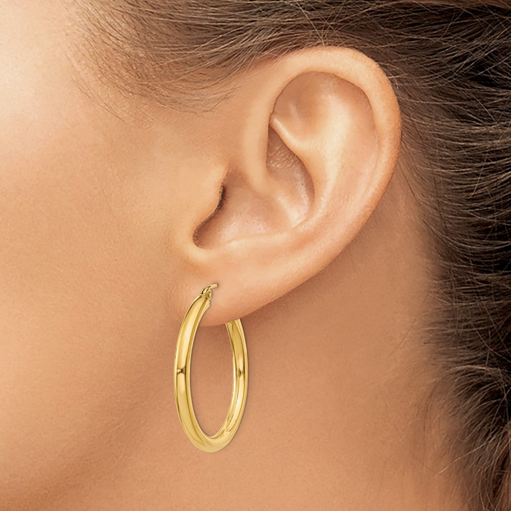 10K Yellow Gold Polished 3mm Lightweight Tube Hoop Earrings