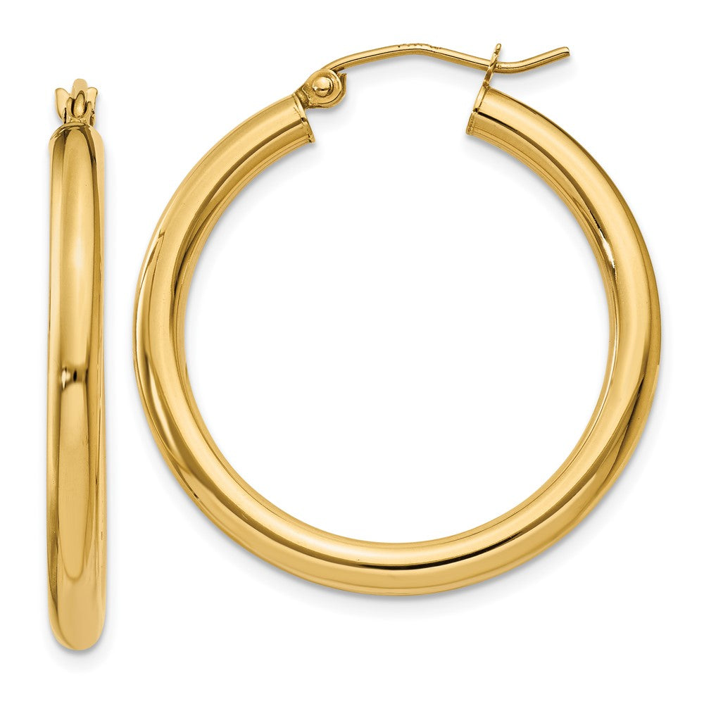 10K Yellow Gold Polished 3mm Lightweight Tube Hoop Earrings