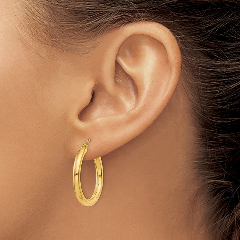 10K Yellow Gold Polished 3mm Tube Hoop Earrings