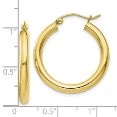 10K Yellow Gold Polished 3mm Tube Hoop Earrings