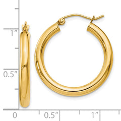 10K Yellow Gold Polished 3mm Lightweight Tube Hoop Earrings