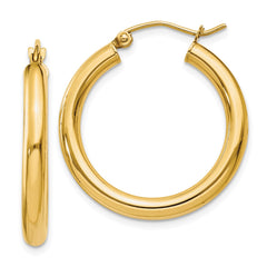 10K Yellow Gold Polished 3mm Lightweight Tube Hoop Earrings