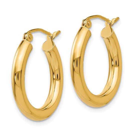 10K Yellow Gold Polished 3mm Tube Hoop Earrings