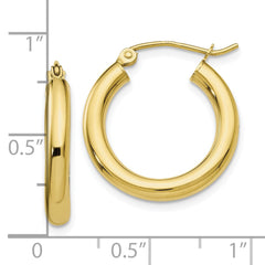 10K Yellow Gold Polished 3mm Tube Hoop Earrings