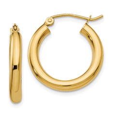 10K Yellow Gold Polished 3mm Lightweight Tube Hoop Earrings