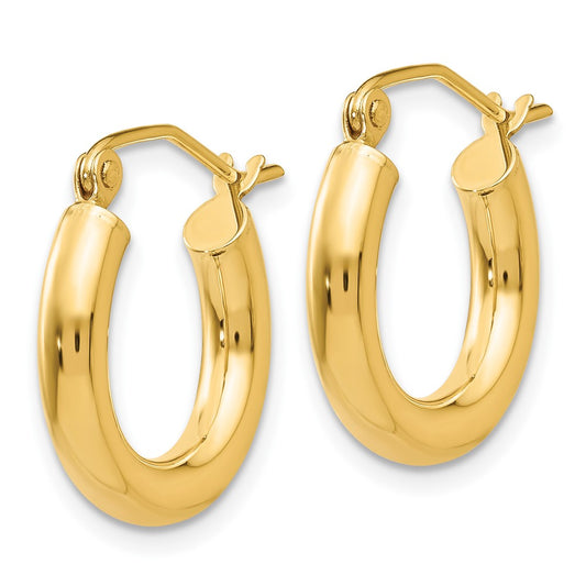 10K Yellow Gold Polished 3mm Tube Hoop Earrings