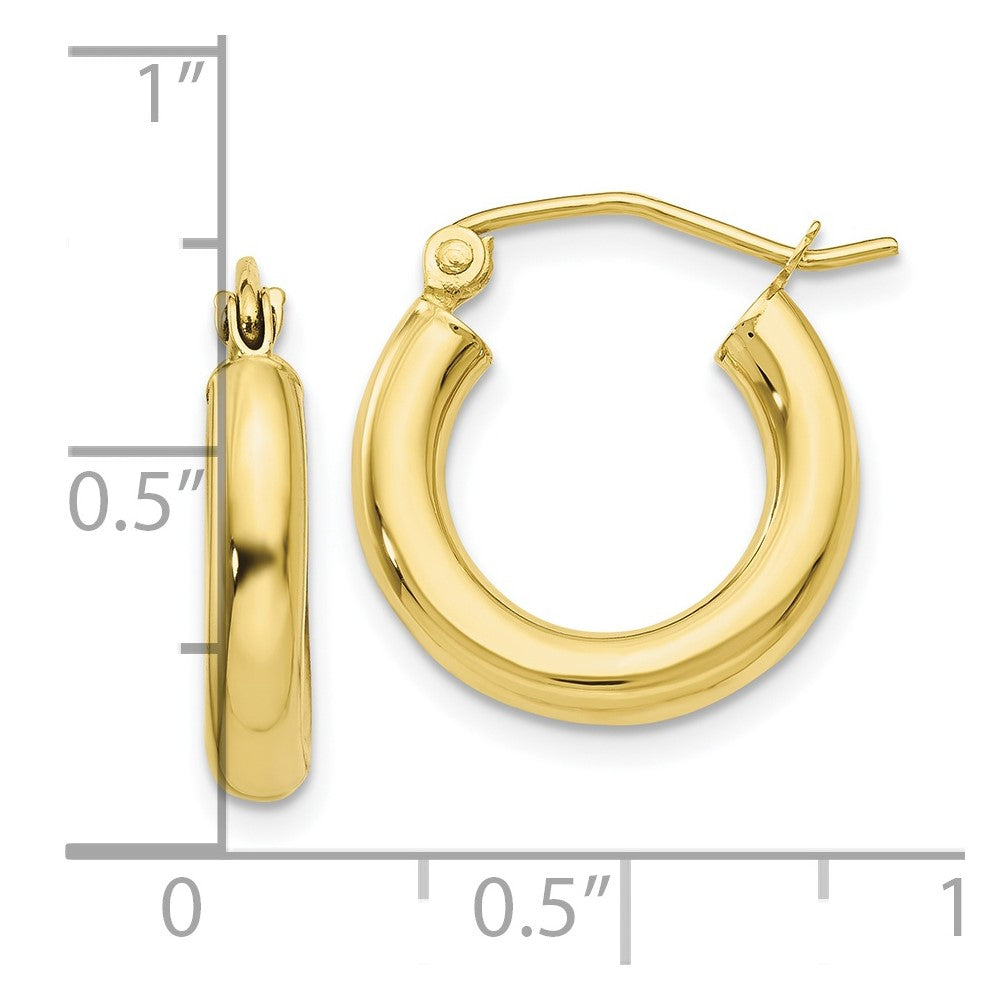 10K Yellow Gold Polished 3mm Tube Hoop Earrings