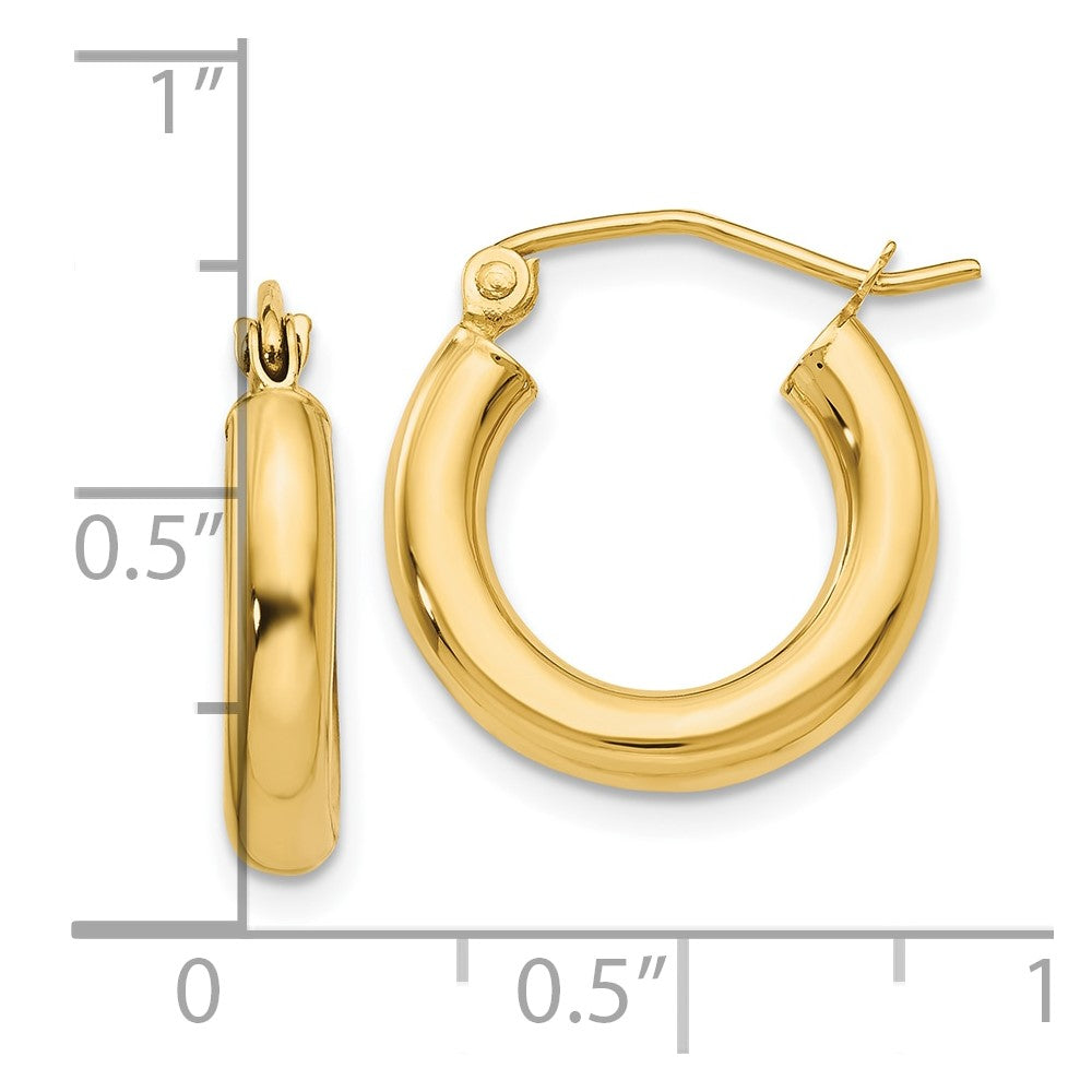 10K Yellow Gold Polished 3mm Lightweight Tube Hoop Earrings