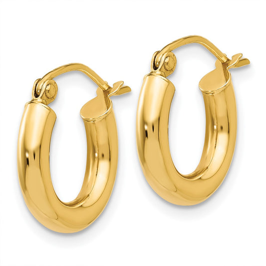 10K Yellow Gold Polished 3mm Tube Hoop Earrings