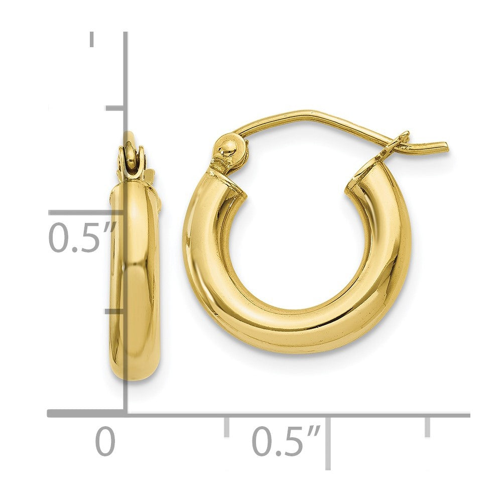 10K Yellow Gold Polished 3mm Tube Hoop Earrings