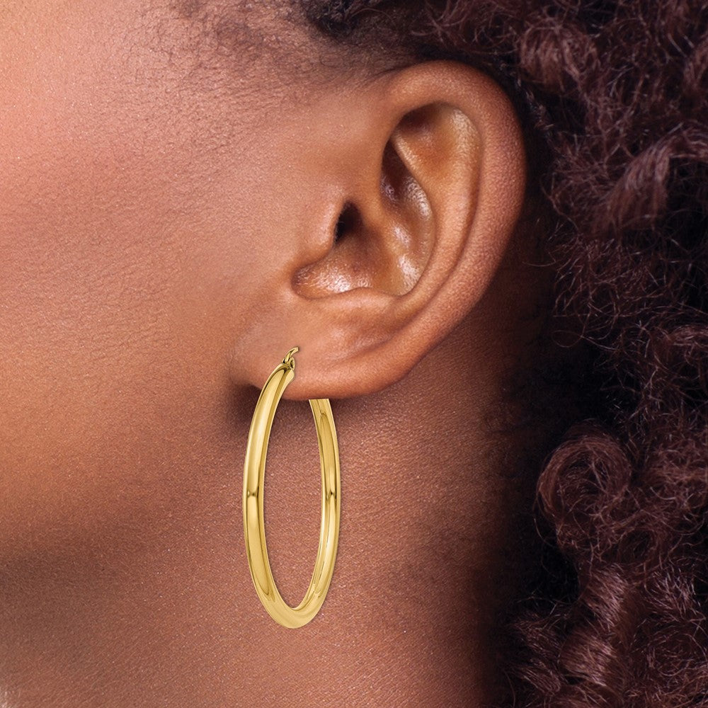 10K Yellow Gold Polished 3mm Tube Hoop Earrings