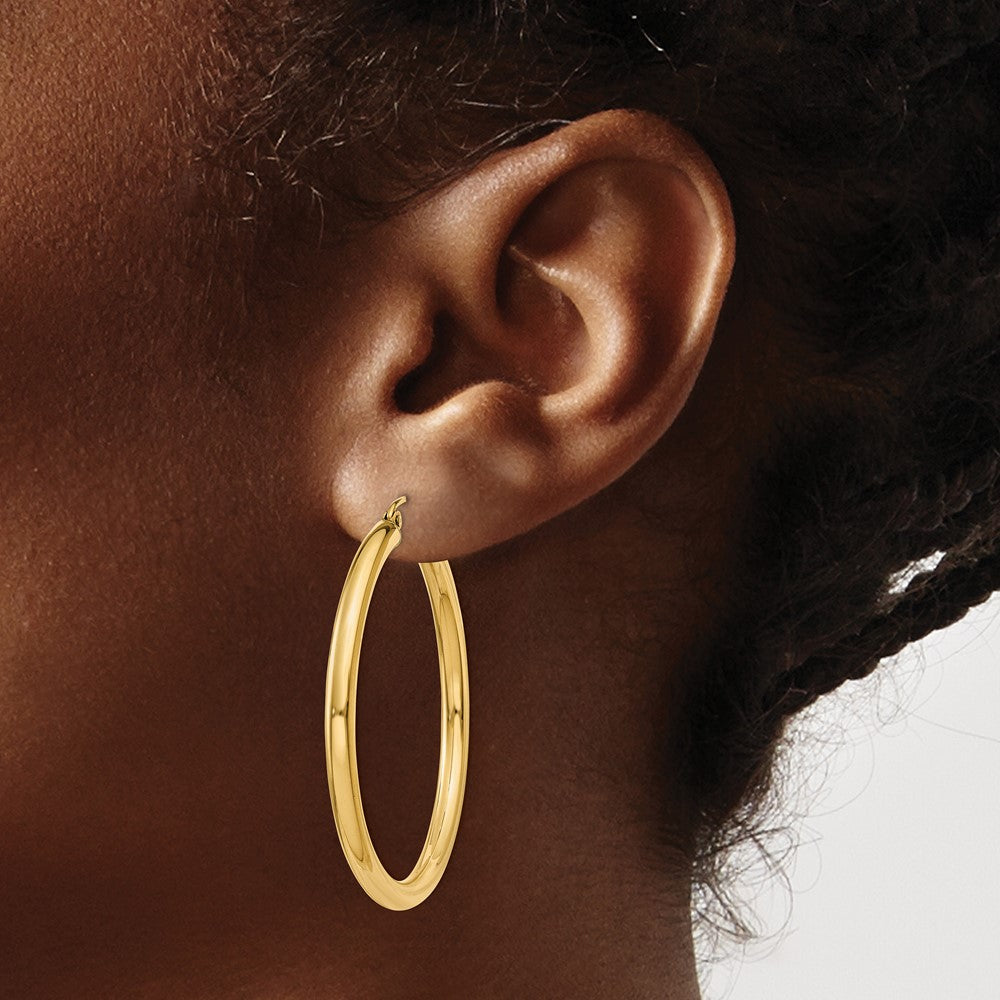 10K Yellow Gold Polished 3mm Lightweight Tube Hoop Earrings