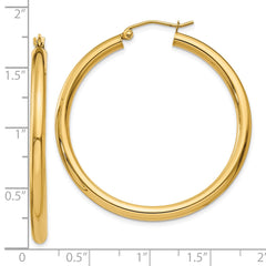 10K Yellow Gold Polished 3mm Lightweight Tube Hoop Earrings