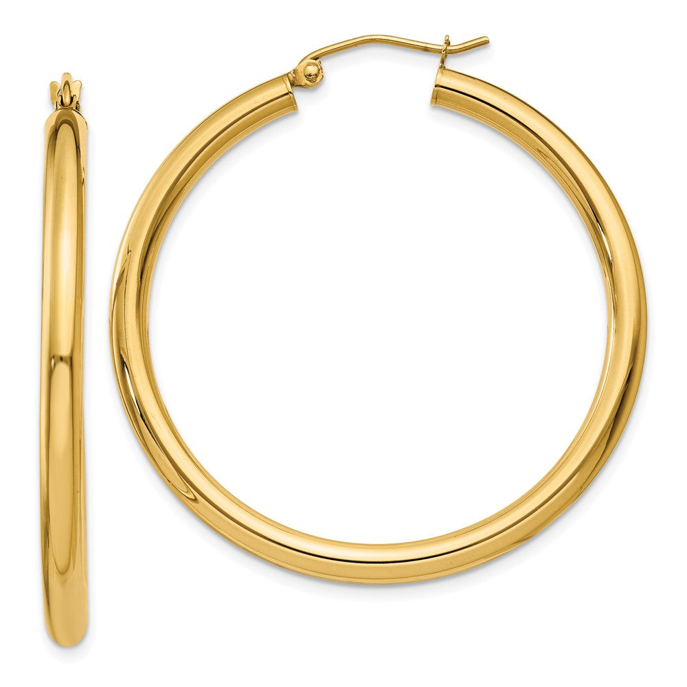 10K Yellow Gold Polished 3mm Lightweight Tube Hoop Earrings