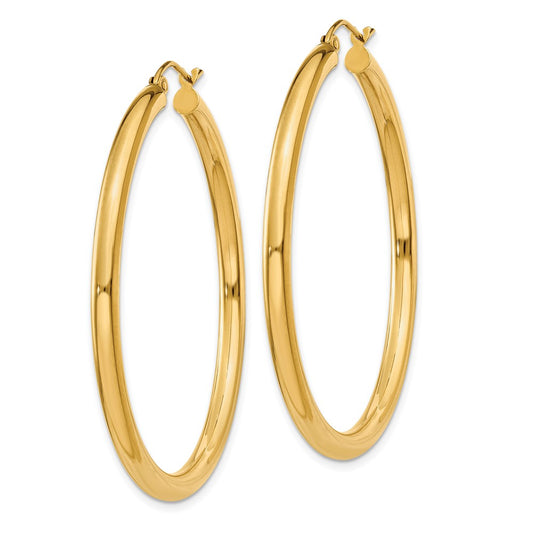 10K Yellow Gold Polished 3mm Tube Hoop Earrings