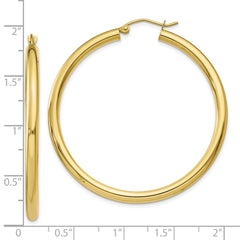 10K Yellow Gold Polished 3mm Tube Hoop Earrings